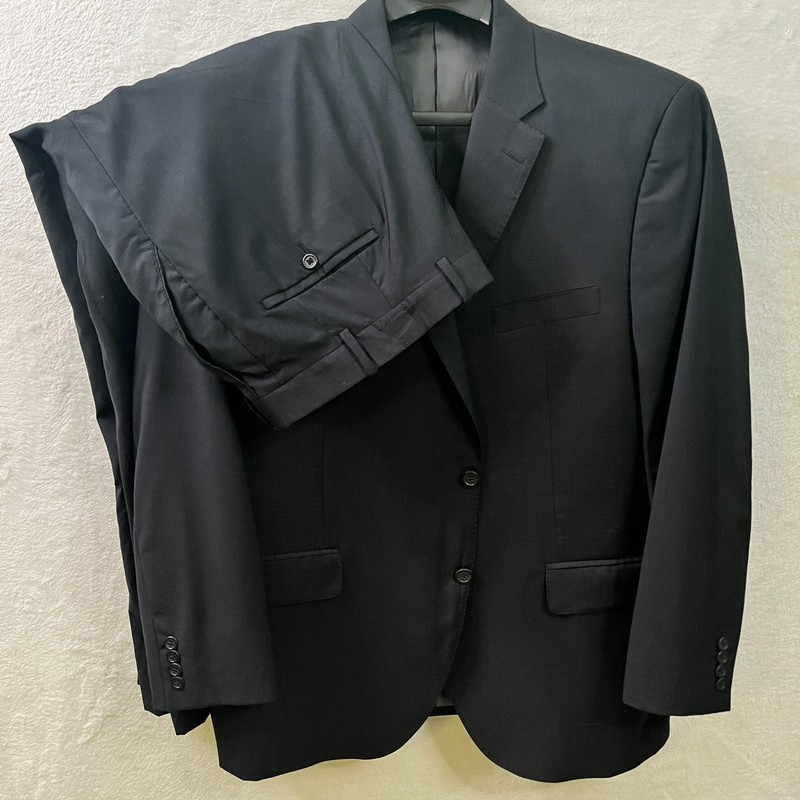Peter Millar Mens Suit 46R 40×30 Pants Black Micro Check Plaid Wool Ventless