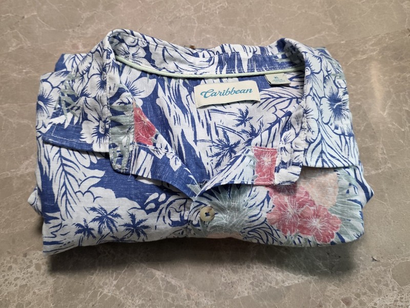 Caribbean Hawaiian Shirt Short Sleeve Blue Tropical Floral Beach Linen Blend XL gallery