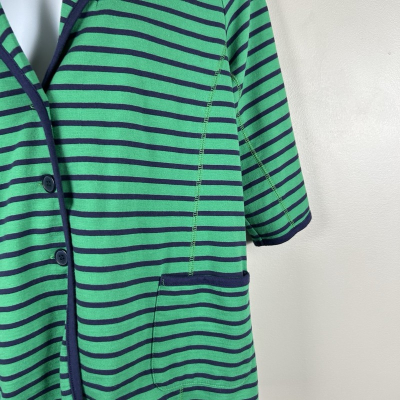 Woman Within Jersey Knit Blazer Womens 18/20 Large Green &Navy Stripe Preppy gallery