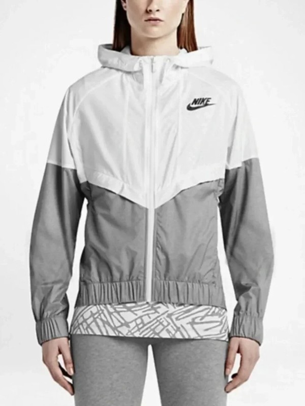 Nike Sportswear Windrunner Hooded Jacket Grey White Womens Sz Small
