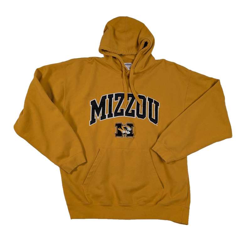 Missouri University Hoodie Men's Yellow XL Mizzou Tigers Embroidered Logo
