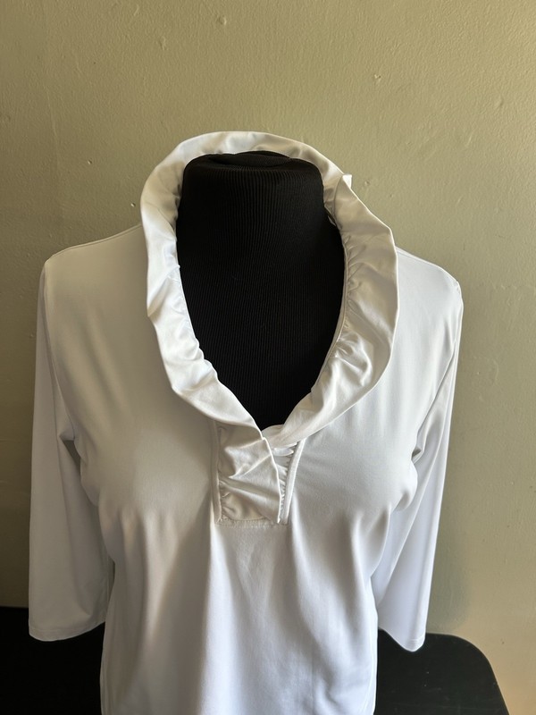 J McLaughlin Top XL White Durham Ruffle Collar 3/4 Sleeve Designer gallery