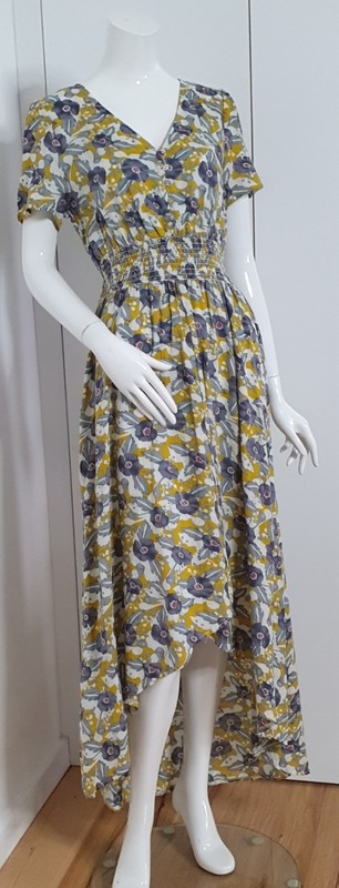 Sunny Girl Sz 12 Boho/Cottage Core Maxi Dress Floral Print Hi-Lo Hem