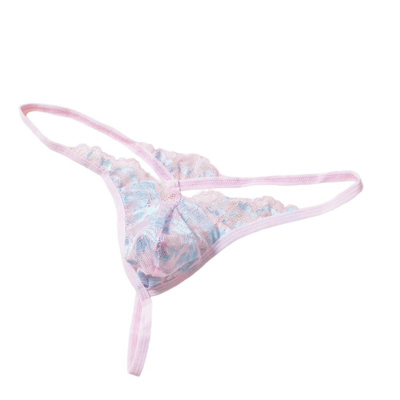 Men Lace Mesh Thongs - Printed Sheer Underwear with Bulge Pouch and T-Back gallery