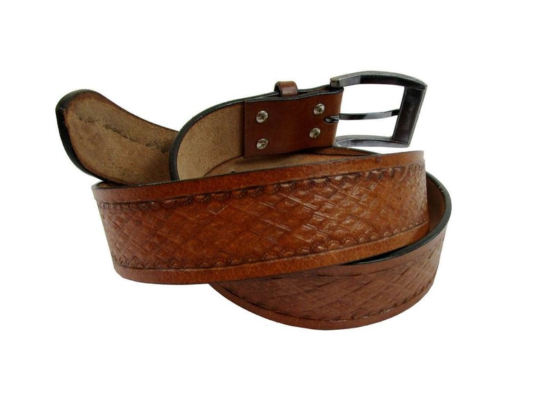 MENS BELT TOOLED LEATHER WESTERN BELTS FOR MEN WOMEN BROWN SIZE 32 TO 44 gallery