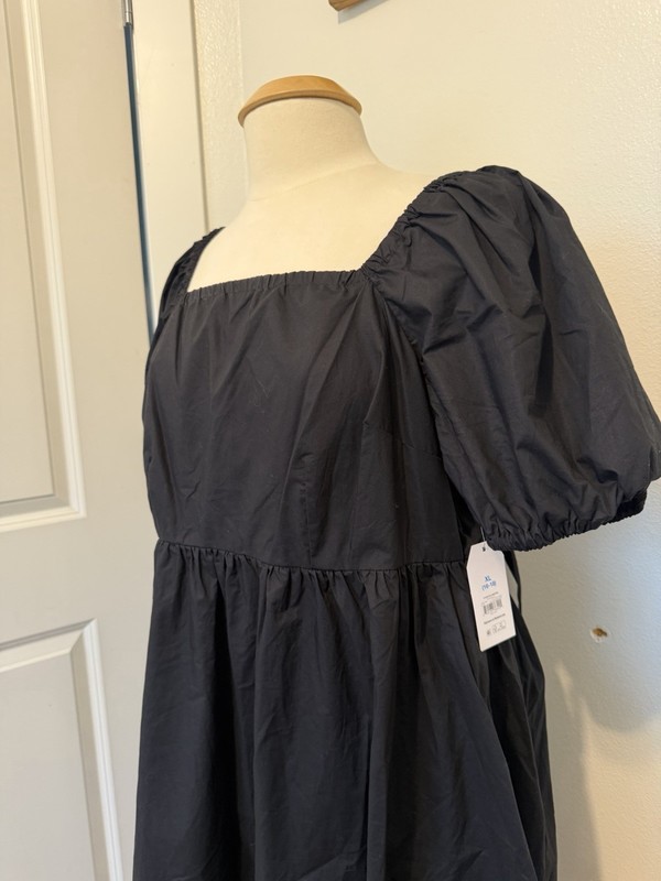 Women's Black Tie Back Mini Dress Puff Sleeves, size XL wedding Formal Bow Prepp gallery