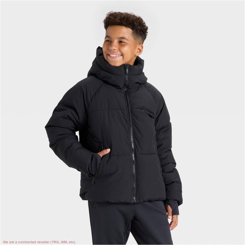 Boys’ Puffer Hooded Jacket – All In Motion Black S *SEE DEAL!!!*