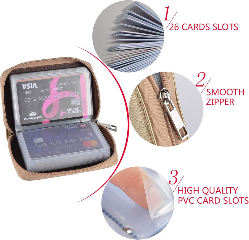 Credit Card Holder Zipper Wallet with 26 Card Slots Capacity RFID Blocking gallery
