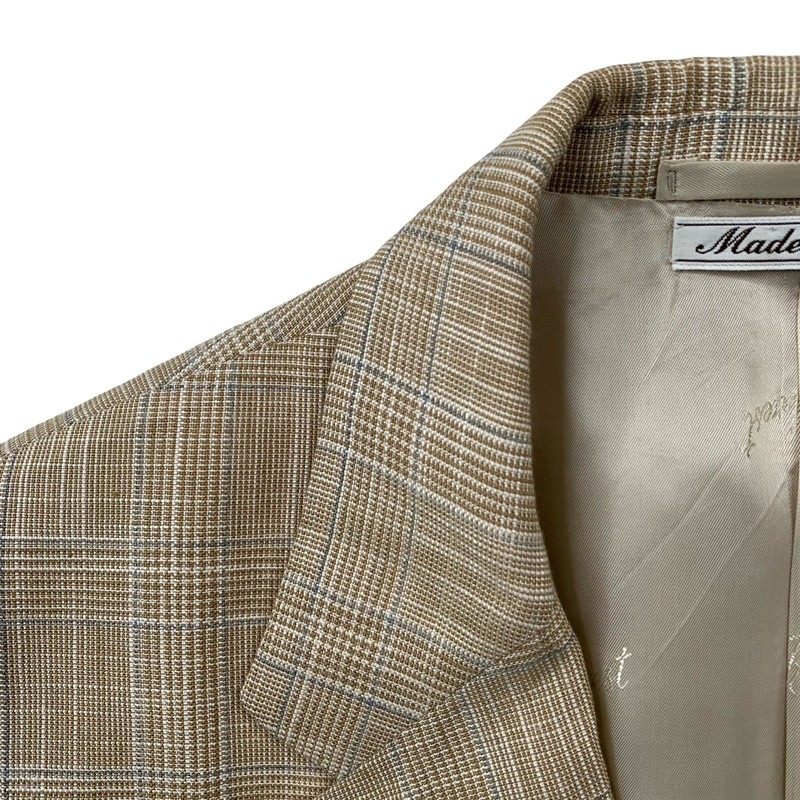 Mint! 42 R Belvest " Silk Linen & Cotton " Light Brown Glen Plaid Knit Blazer gallery