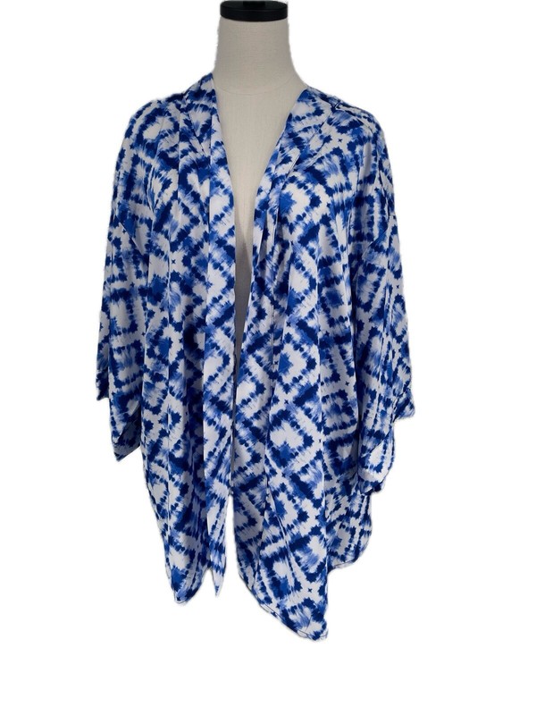 NWT Women’s Slim Factor By Investments Royal Tie Dye Kimono 2X Topper Plus