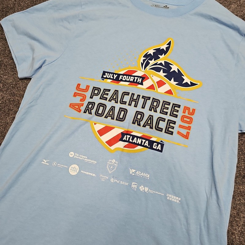 Peachtree Road Race 2017 T-Shirt Adult XS Mizuno Performance Blue Cotton Blend