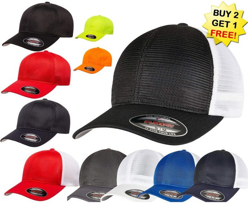 FLEXFIT Classic Fitted 6-Panel Omnimesh Baseball CAP Trucker HAT New!