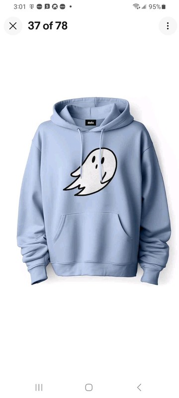 DALIX Giant Ghost Midweight Fleece Hoodie in Light Blue - Size Medium gallery