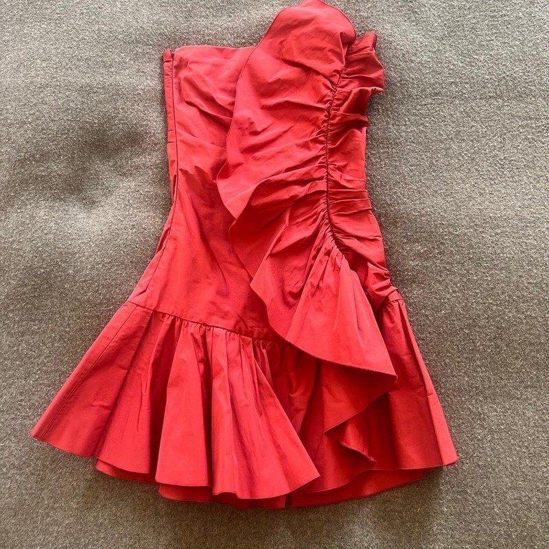 NWT RED Valentino Red One Shoulder Ruffle Mini Dress Womens Size 36 UR3VAS954RM gallery
