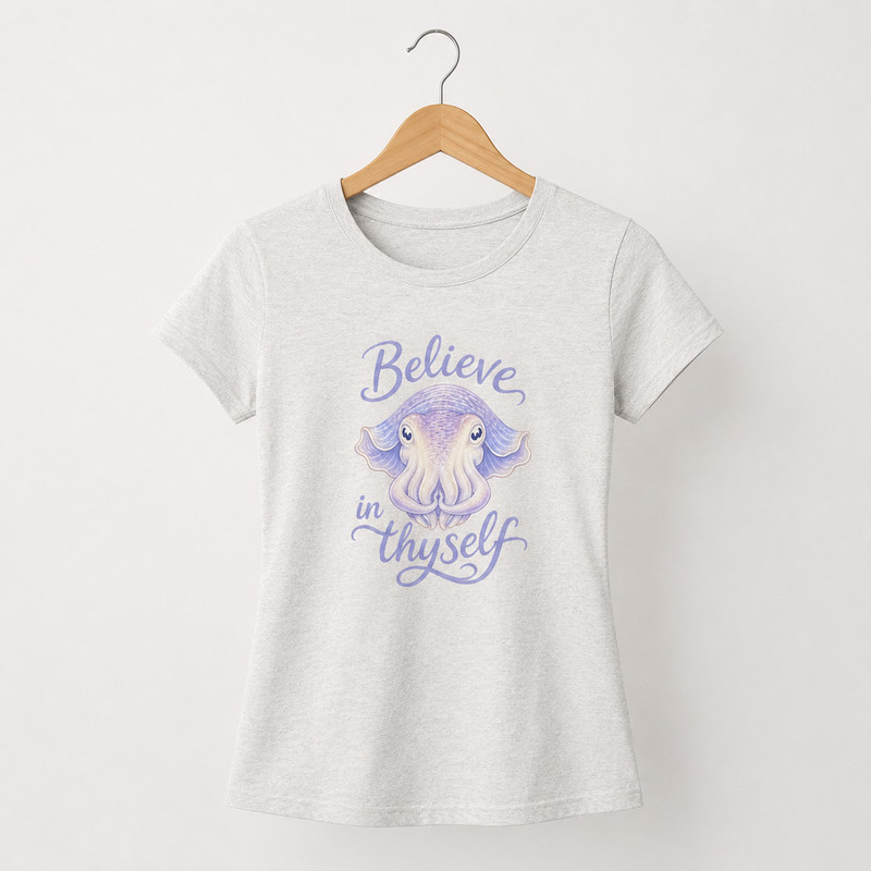 Believe in Thyself Cuttlefish Baby Tee Women’s Cute Ocean Graphic T-Shirt
