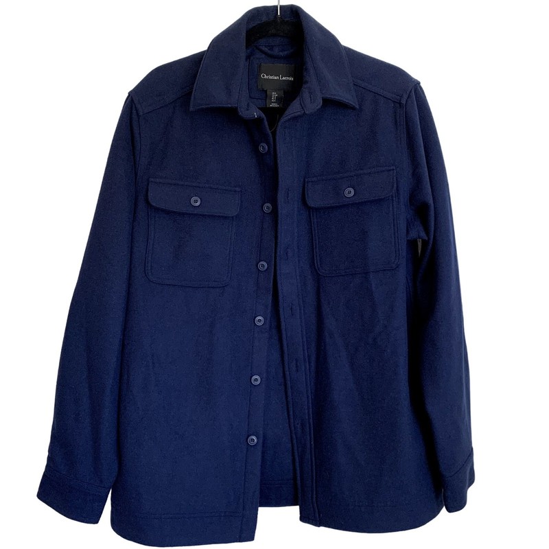 NEW Christian Lacriox Men’s Wool Blend Shirt Jacket Shacket in Navy Blue Sz S