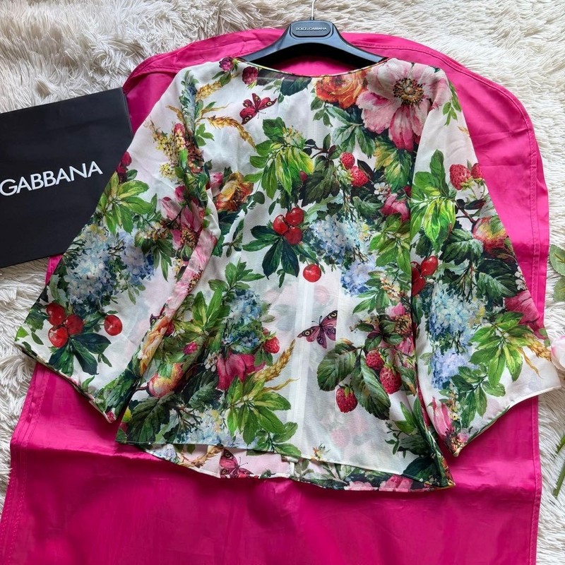 Dolce & Gabbana Silk Top Multicolor Print Tapered Waist Women’s Size 36 White