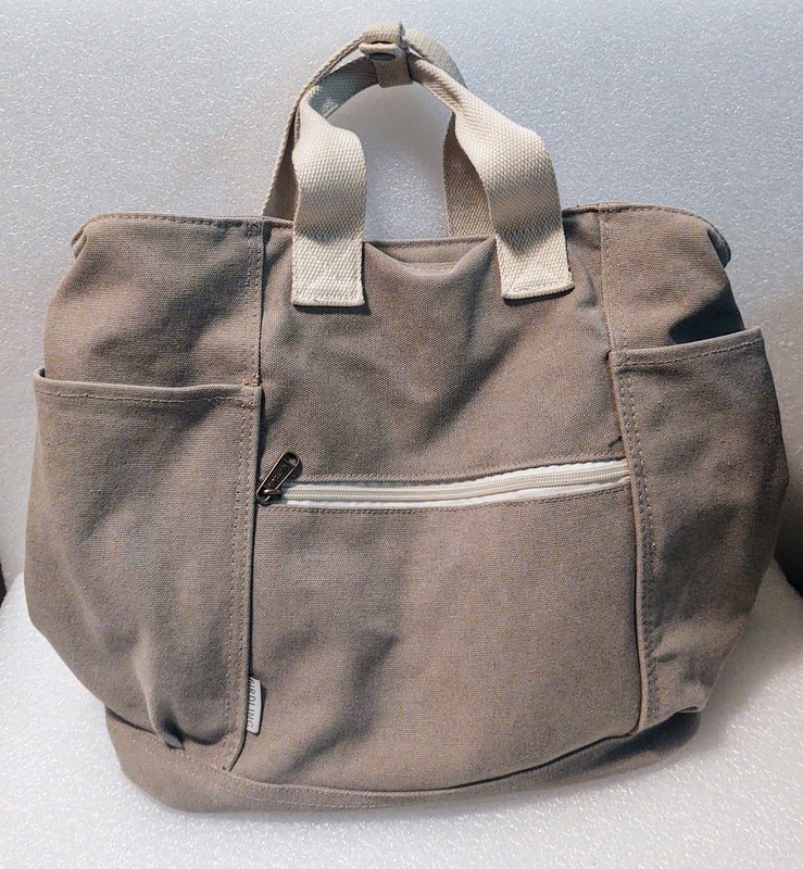 Birdling Gray and Cream Canvas Backpack Bag Tote Measurements in Pictures