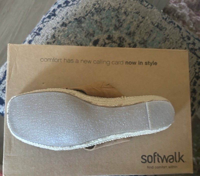 SoftWalk Women's 10 Tan Leather Comfort Slip-On Wedge Slide Espadrille Sandals gallery