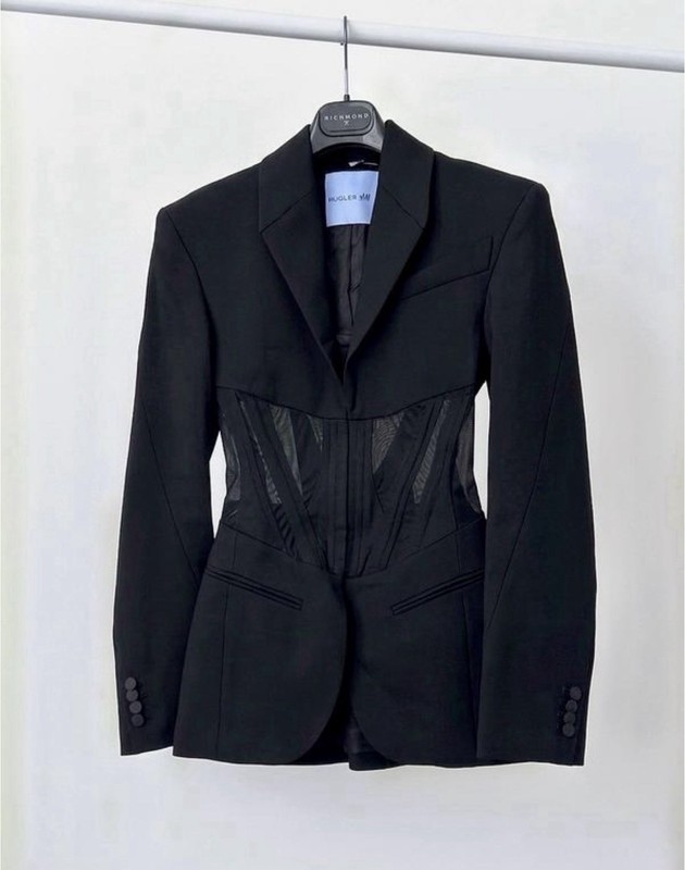 Mugler H&M Women’s Black Corset -Style Wool Jacket Black