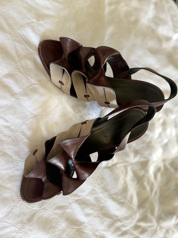 Balenciaga Women’s Strappy Slingback Leather Heels Burgundy/Beige EU 37