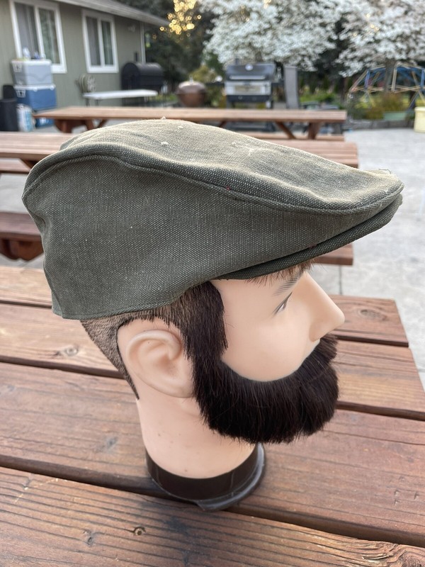 Driving Cap size 7 1/4 to 7 3/8 or M upcycled WW2 duffel bag olive drab