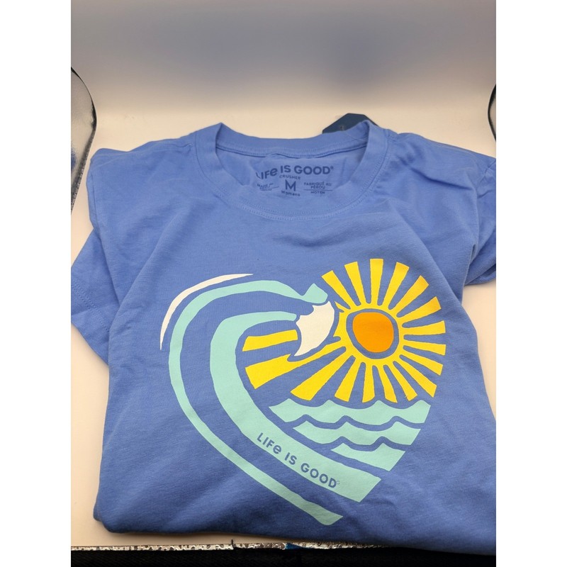 Life is Good Womens Crusher Tee Waveheart Graphic T-Shirt Blue Medium NWT