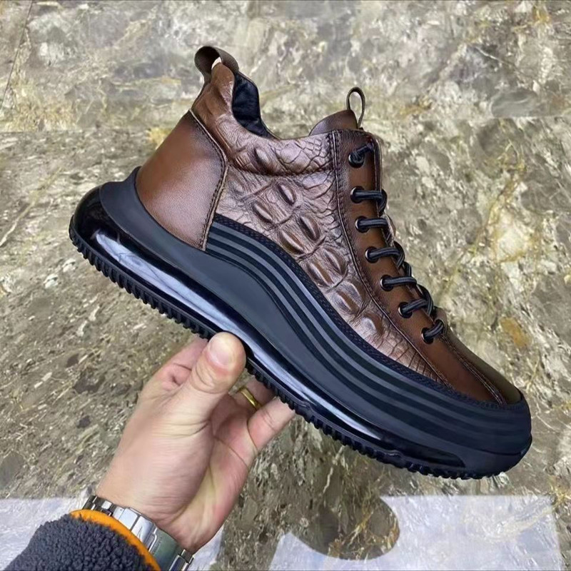 Men's Cowhide Crocodile Print Sneakers Soft Leather Comfortable Shoes Brand New gallery