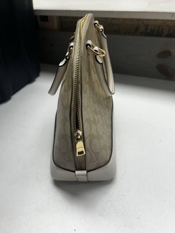 Coach Signature Small Dome Satchel Zip Top Handle Detachable Strap Beige White gallery