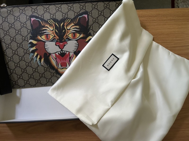 GUCCI Pouch GG Supreme Angry Cat Beige/Ebony/Black gallery