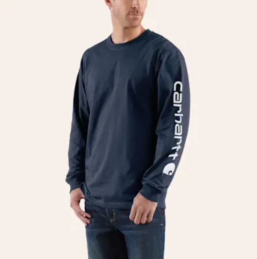 Carhartt Force Work T Shirt Men’s Long Sleeve Navy Size L Cotton Graphic New