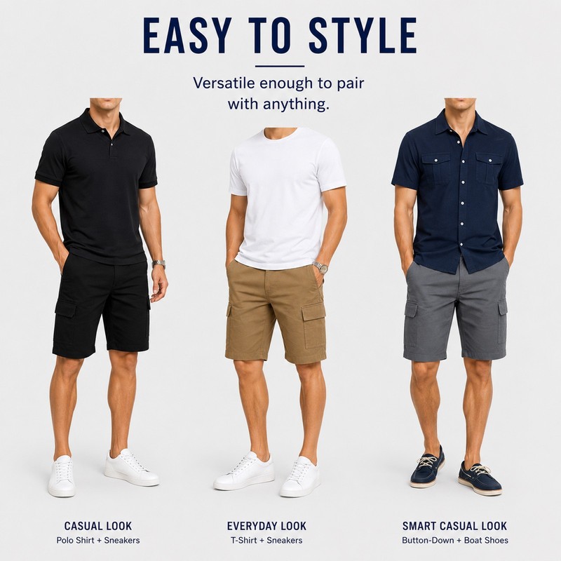 Men’s Super Stretch Cargo Shorts with Button Closure and Zipper Pockets (30-42) gallery