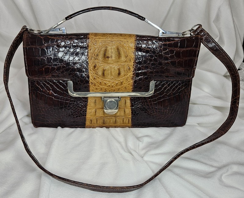 100% Real Genuine Crocodile Leather Purse Brown Biege