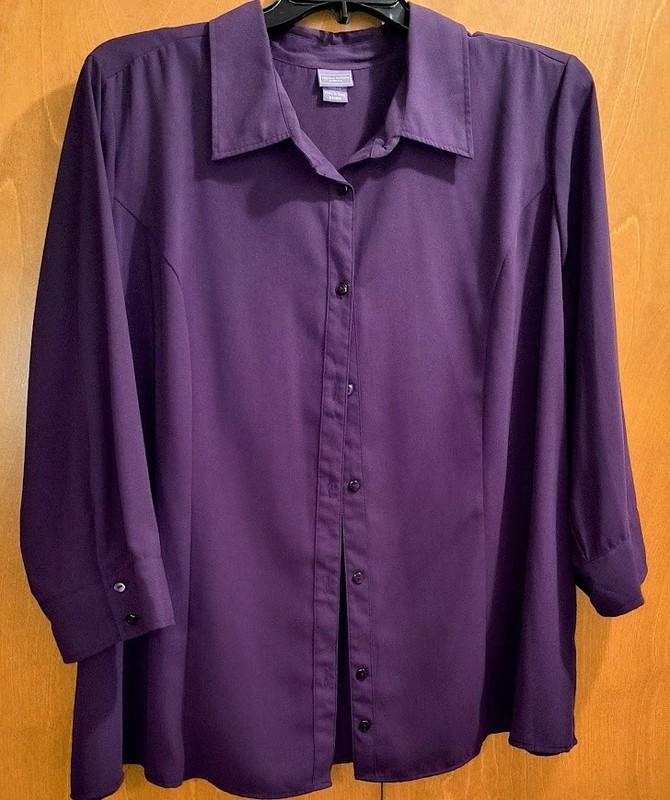 Women’s Purple 24w/26w Laura Scott 3/4 Sleeve Button Down Blouse