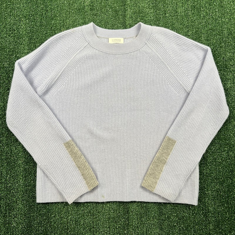 KINROSS CASHMERE Women’s S/P Light Blue Ribbed Raglan Crew Neck Sweater