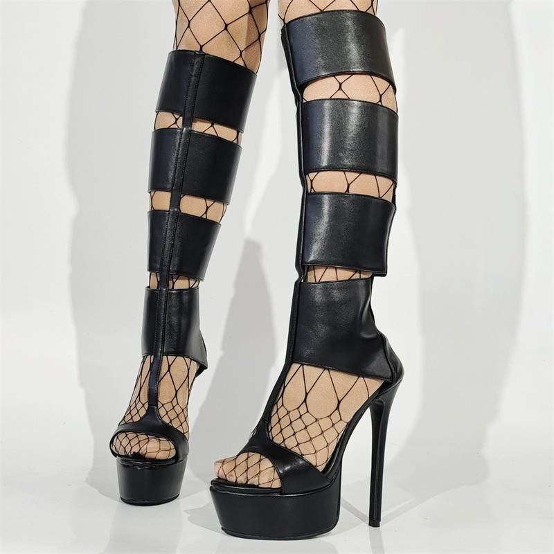 Women’s Gothic Knee High Boots High Heels Gladiator Roman Shoes Stilettos Punk