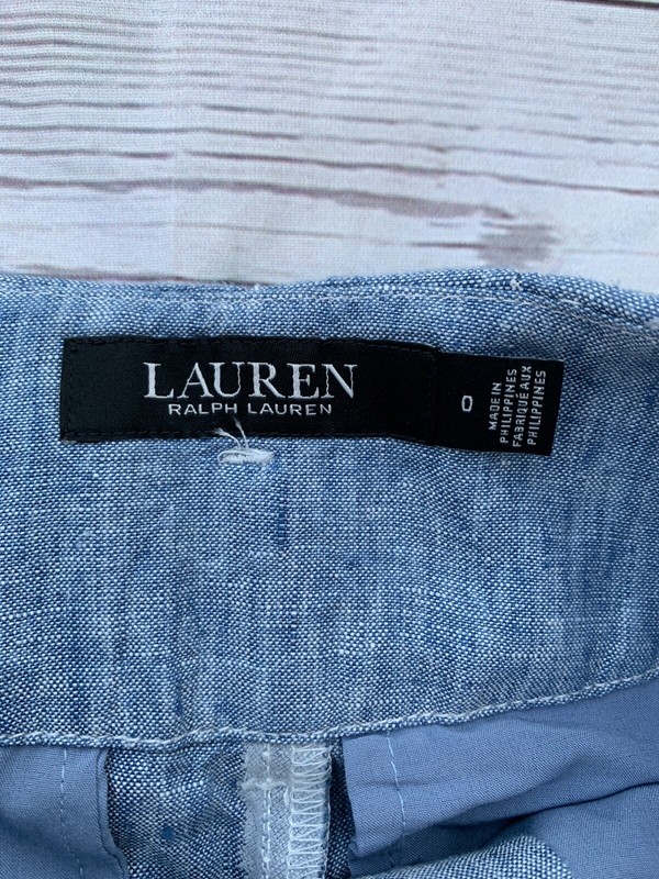 LAUREN Ralph Lauren Sz 0 Women's Blue Belted 100% Linen Crop Pants gallery