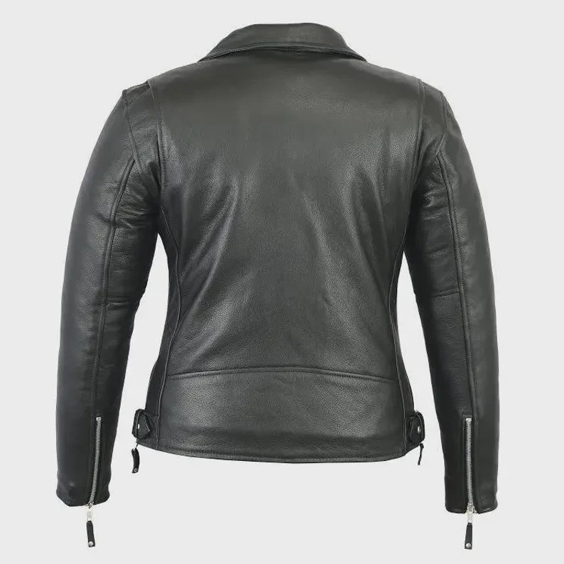 New Women's Black Biker Style Moto Genuine Soft Cowhide Leather Jacket Gift For gallery