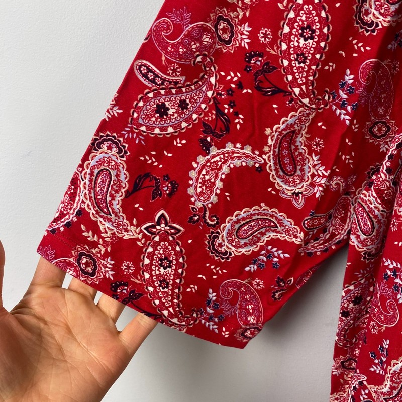 Liz & Me Duet Tunic Top Size 3X Red Floral Paisley 3/4 Sleeves V Neck Stretch gallery