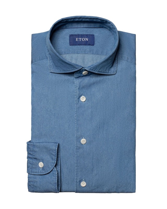 NWT ETON DRESS SHIRT cotton denim luxury Sweden 43 17 contemporary