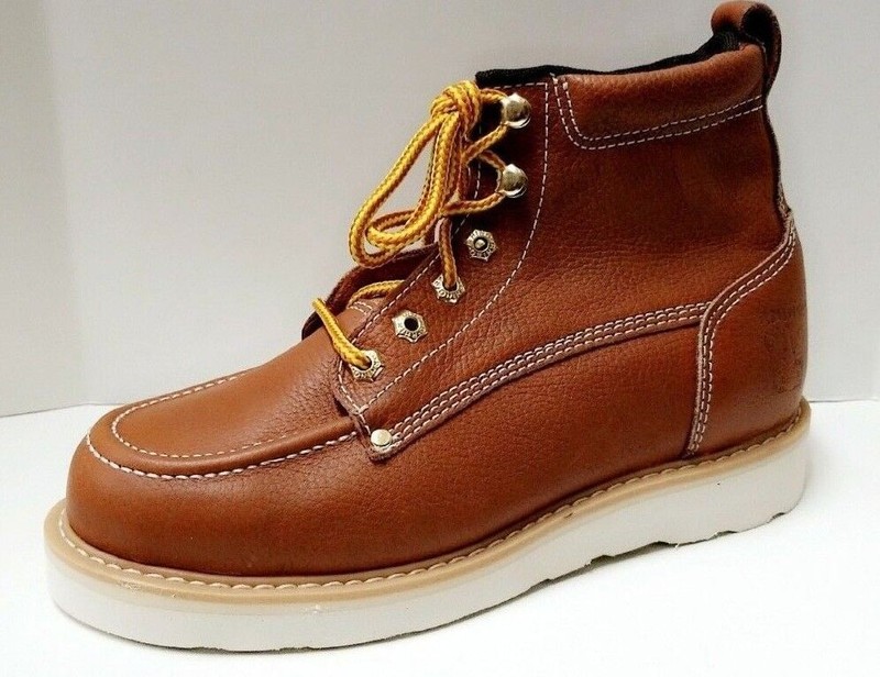 Mens Rhino 62T06 Leather Butternut 6″ Soft Toe Moc Toe Lace Up Work Boots