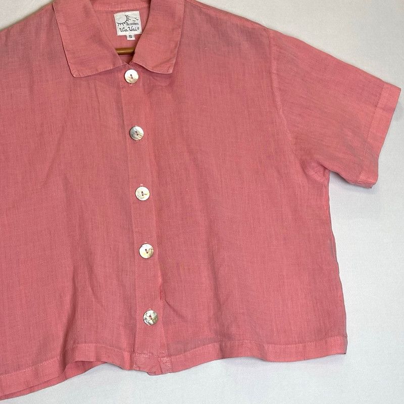 Via Vai Blouse Shirt Linen by Pollero Pink Designer Boxy Button Up WMs SZ Small gallery