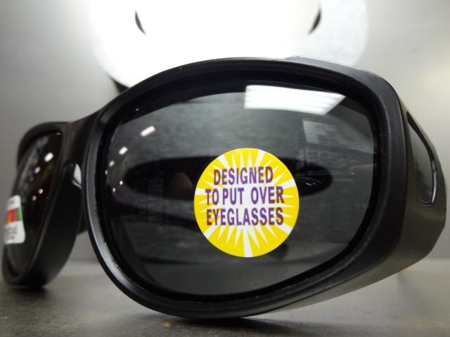 WRAP AROUND DRIVING POLARIZED SUN GLASSES Over RX Glass Fit Matte Black Frame gallery