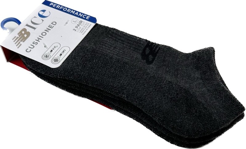 New Balance Adult 2 Pk Grey Low Cut Polyester NB Ice Performance Sock Set Sz L