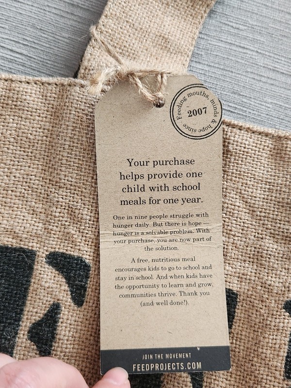 FEED Reversable Burlap Tote Bag With Interior Slip Pockets gallery
