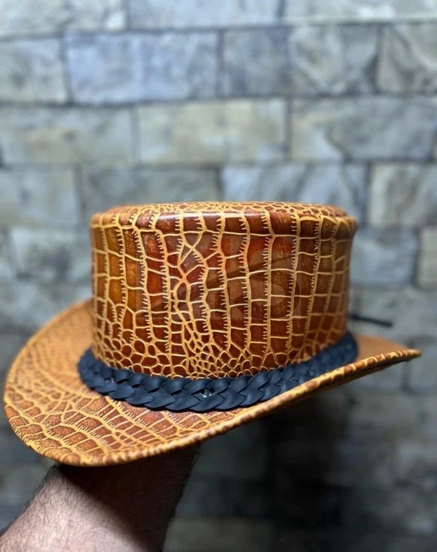 Handmade Croc Leather Top Hat Gothic Band Biker Steampunk Western Cowboy Style