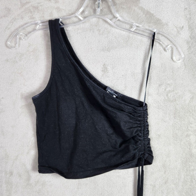 Ambiance One Shoulder Crop Top Womens Small Black Ruched Side Tie Summer Casual