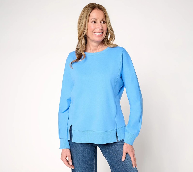 Belle by Kim Gravel French Terry Topstitched Double Vent Top NWT A719619