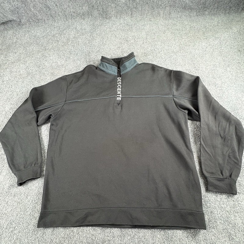 Descente Pullover Men L Black 1/4 Zip Sportswear Athleisure Grunge Paint Splat