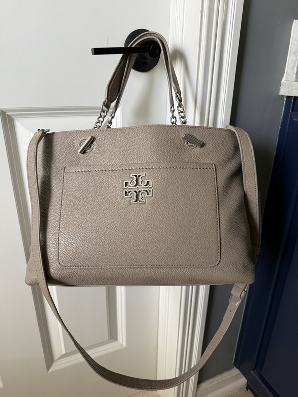 NWT 100% Auth Genuine Leather Tory Burch Britten Satchel/Crossbody, French Gray! gallery